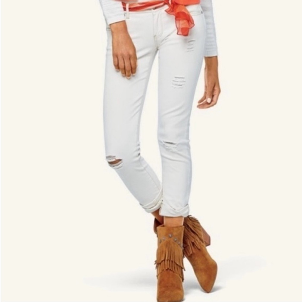 CAbi Size 2, Off White Jeans -Distressed, Slim Boyfriend,Skinny Ankle,Midrise